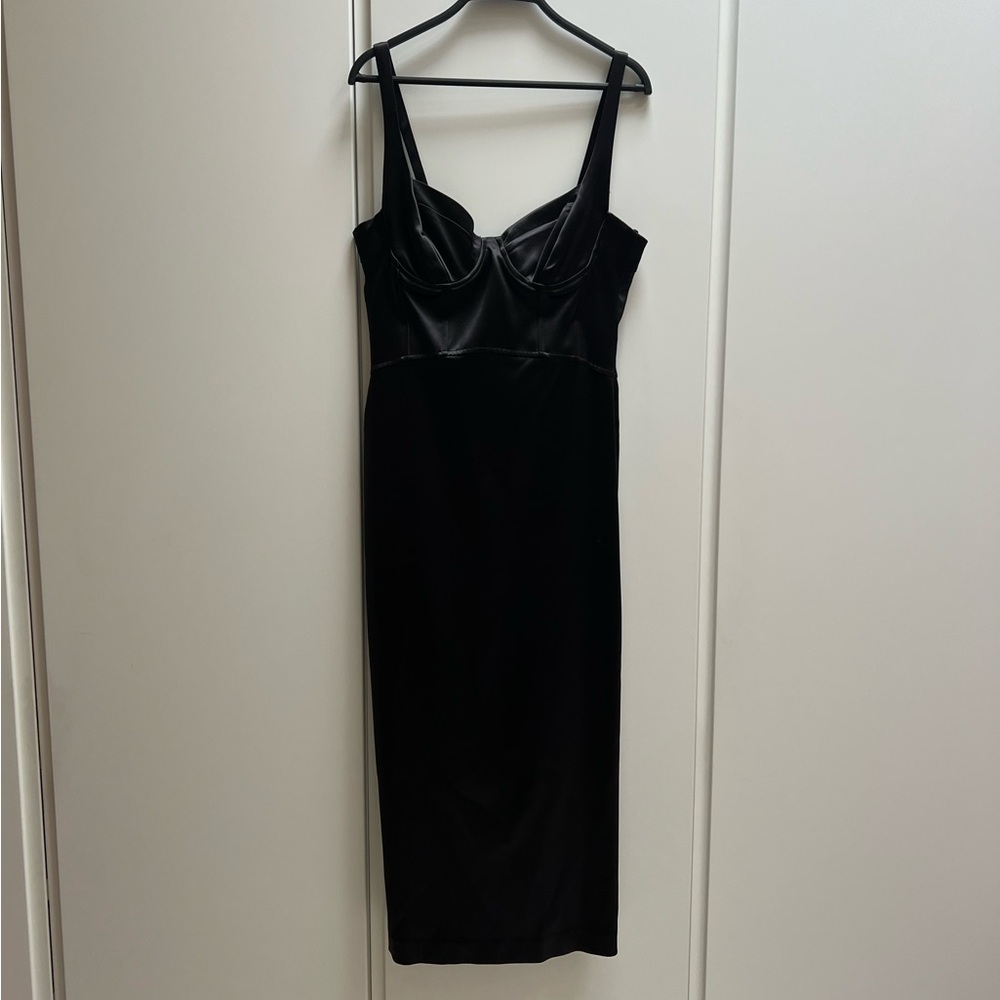 Zara Black Satin Corset-Inspired Midi Dress